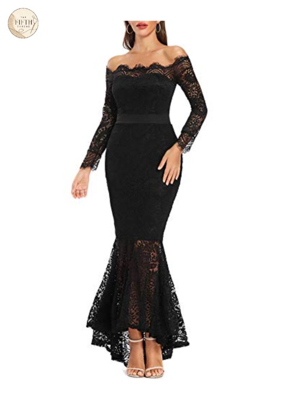 Floral Lace Off Shoulder Mermaid Maxi Wedding Dress Long Sleeve Plus Size